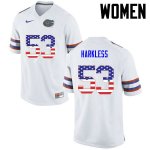 Women's Florida Gators #53 Kavaris Harkless NCAA Nike White USA Flag Fashion Authentic Stitched College Football Jersey CNO2562OE